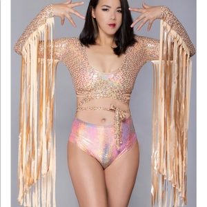 J Valentine Dolls Kill Gold Sequin Fringe Wrap Top